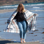 Merino-cashmere blend throw super-soft warm and cosy luxury throw aqua  navy blue chocolate brown and white plaid check