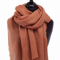 Fine wool & silk blend shawl in a warm cinnamon spice brown with a soft fringe edge super-soft lightweight & warm top-quality