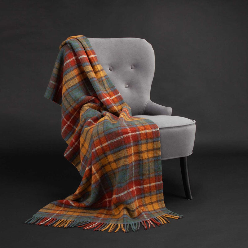  100% pure new wool British-made knee rug in Antique Buchanan tartan top-quality, warm and cosy 