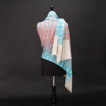 Hand-crafted 100% cashmere pashmina classic design aqua blue & red on a neutral background finest-quality super-soft shawl