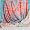 Hand-crafted 100% cashmere pashmina classic design aqua blue & red on a neutral background finest-quality super-soft shawl
