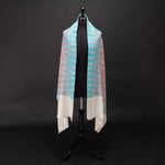 Hand-crafted 100% cashmere pashmina classic design aqua blue & red on a neutral background finest-quality super-soft shawl