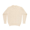 100% British wool traditional classic Aran design sweater in soft cream ecru crew neck made in England top-quality