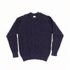 100% British wool traditional classic Aran design sweater in navy blue crew neck made in England From The Wool Company