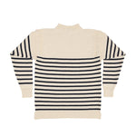 100% British wool vintage style Guernsey sweater in soft cream ecru and navy stripes made in England top-quality