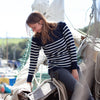 100% British wool vintage style Guernsey sweater in navy blue and soft cream ecru stripes made in England top-quality 