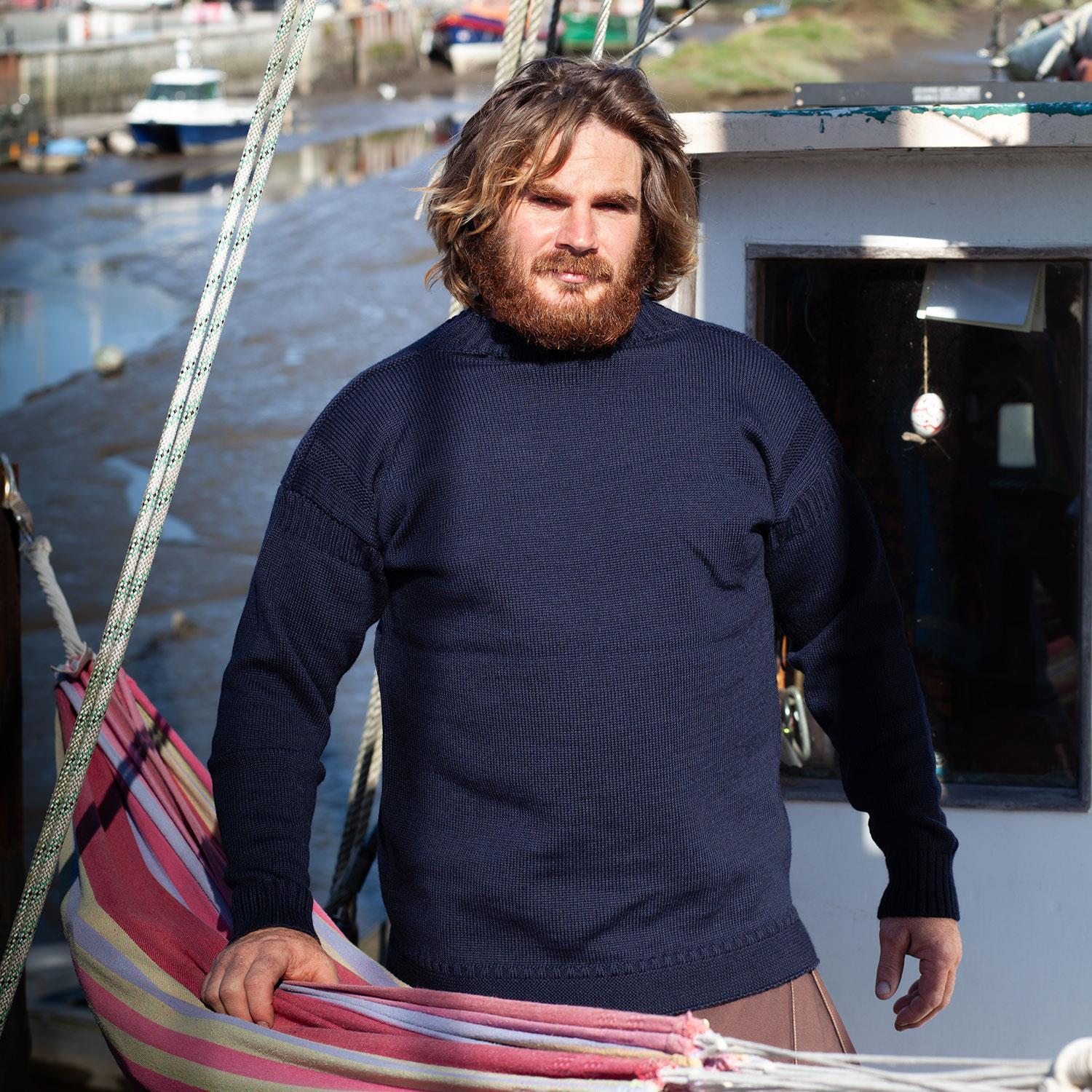 Guernsey Sweater Navy British Wool Made In The UK The Wool Co