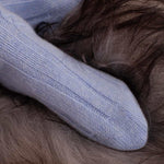 Cashmere cable knit bed socks super-soft powder blue colour in size 4 - 7 made in Scotland finest-quality & luxurious comfort