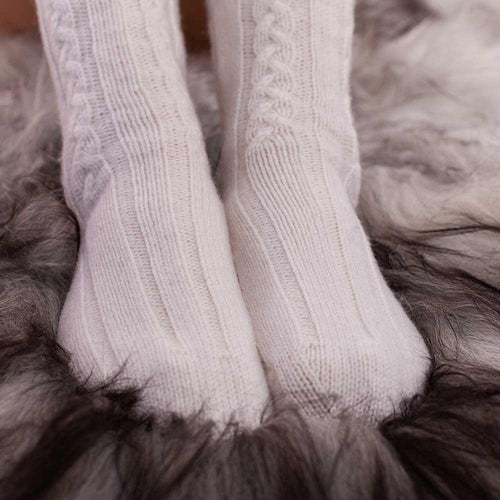Cashmere cable knit bed socks super-soft cream colour in size 4 - 7 made in Scotland finest-quality & luxurious comfort