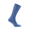 Cashmere cable knit bed socks super-soft denim blue colour in size 8 - 11 made in Scotland finest-quality By The Wool Company