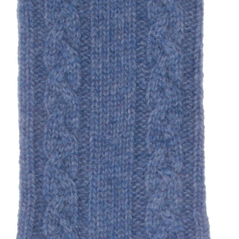 Cashmere cable knit bed socks super-soft denim blue colour in size 8 - 11 made in Scotland finest-quality & luxurious comfort