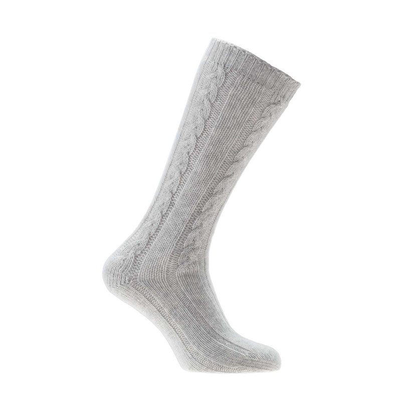 Cashmere cable knit bed socks super-soft grey colour in size 8 - 11 made in Scotland finest-quality From The Wool Company