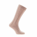 Cashmere cable knit bed socks super-soft taupe fudge colour in size 8 -11 made in Scotland finest-quality By The Wool Company