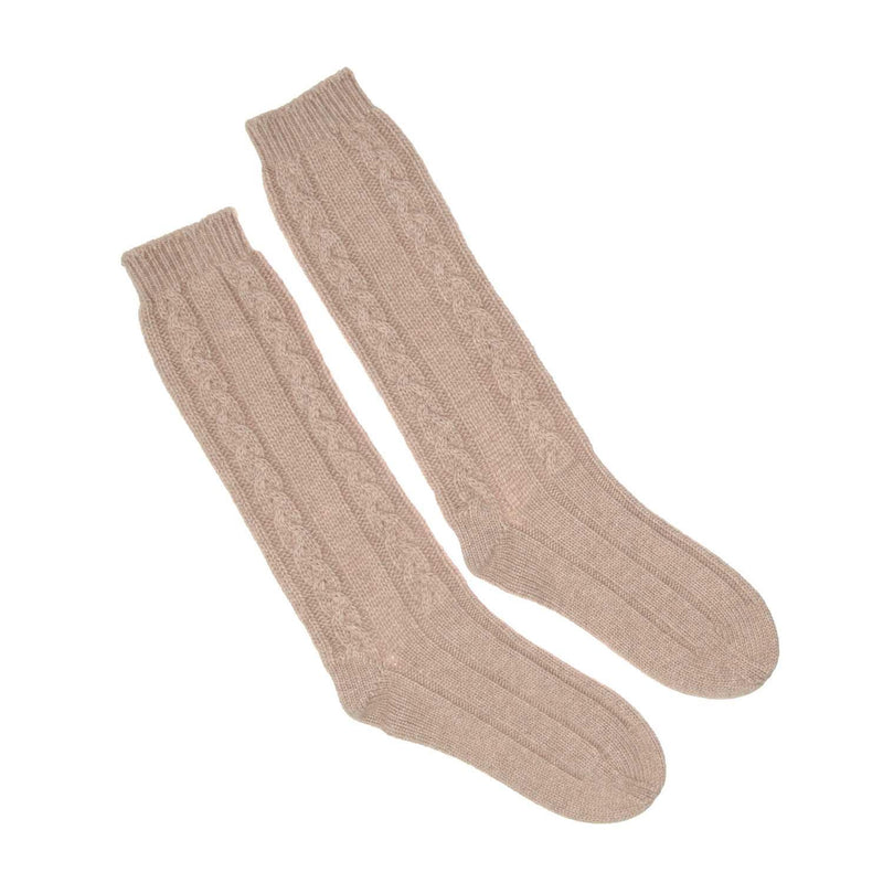 Cashmere cable knit bed socks super-soft taupe brown colour in size 8 -11 made in Scotland finest-quality & luxurious comfort