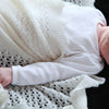 100% cashmere off white knitted lace design baby shawl scalloped edge super-soft & luxurious made in England top-quality 