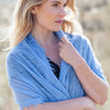 100% soft knitted cashmere stole in pale blue with short scallop fringe unique design lightweight & warm top-quality