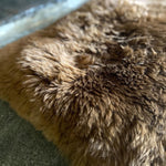 Small super-soft & silky longwool fleece padded sheepskin pet bed non-slip backing warm brown tones  70 x 43cm 