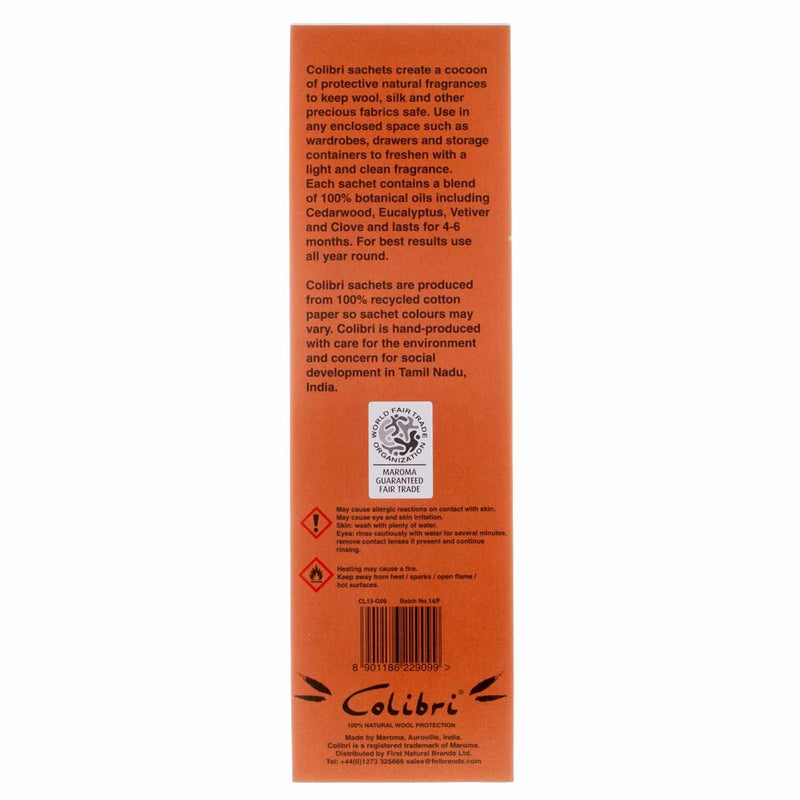 Colibri natural anti-moth handy small 5 sachet pack in cedarwood fragrance repels moths & keeps clothes smelling fresh 