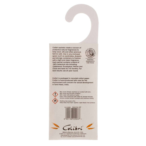 Colibri Natural Anti-Moth Hanging Wardrobe Sachet in Cedarwood -  - Wool Care  from The Wool Company
