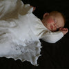 100% softest cotton pure white pretty design scalloped edge baby christening shawl large size made in England top-quality 