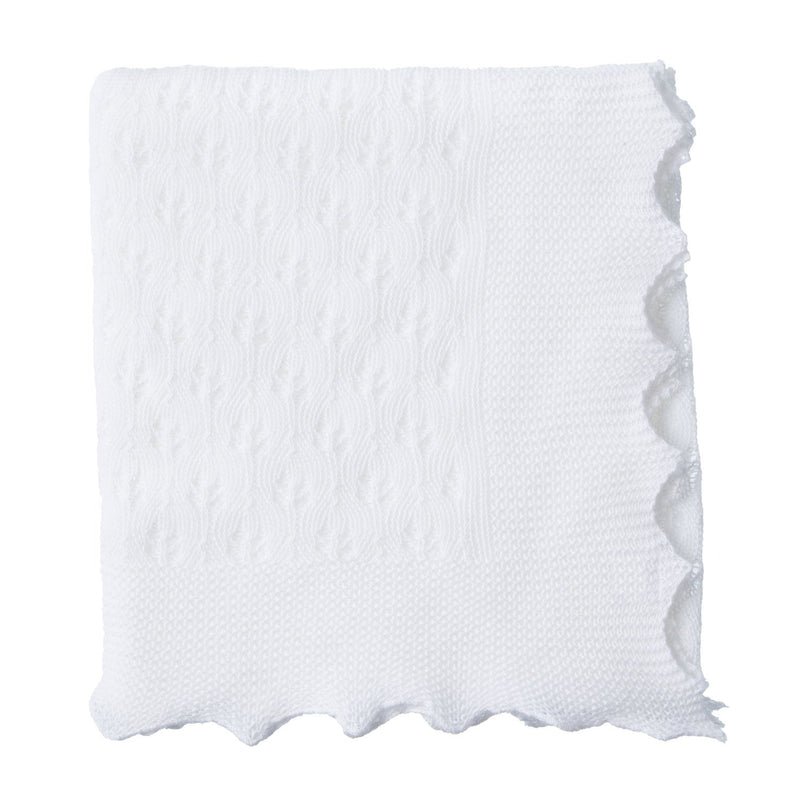 100% softest cotton pure white pretty design scalloped edge baby shawl made in England top-quality By The Wool Company
