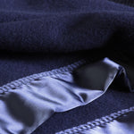British-made Merino wool blankets medium weight warm traditional satin-style ribbon trim, available in 7 colours 