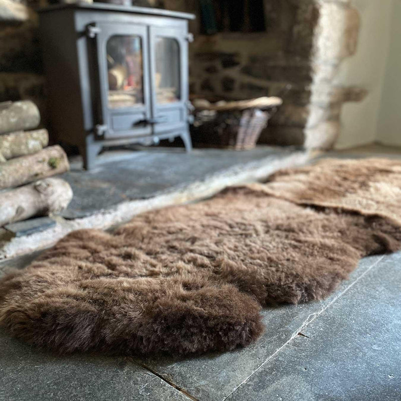 British double sheepskin in natural brown Silky soft made from two skins sewn together Luxurious & thick Eco Tanned in the UK