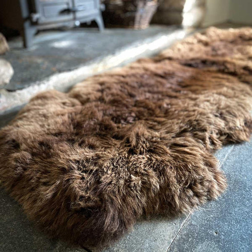 British double sheepskin in natural brown Silky soft made from two skins sewn together Luxurious & thick Eco Tanned in the UK