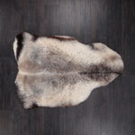 Undyed, shorn XL Icelandic sheepskin, greys, and browns flecked through a natural white soft fleece, Eco tanned British skins