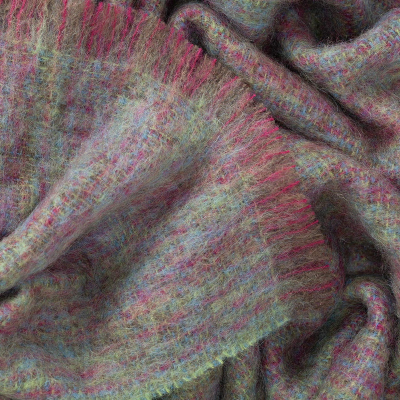 Super-soft, thick mohair throw in rich dark purple & green with a hint of turquoise blue top quality warm & light & cosy 