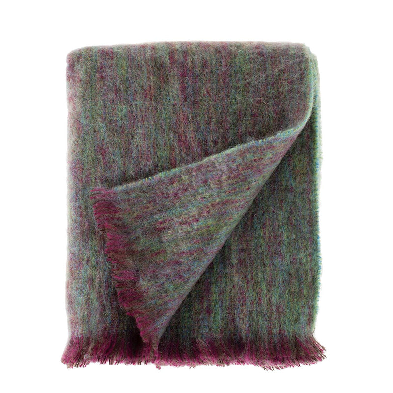 Super-soft, thick mohair throw in rich dark purple and green top quality warm & very light & cosy From The Wool Company