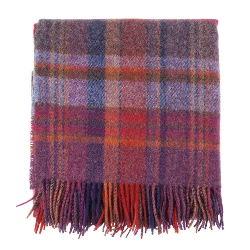 100% pure new wool medium weight knee rug in autumnal tones of red, mauve, and gold checks top-quality From The Wool Company
