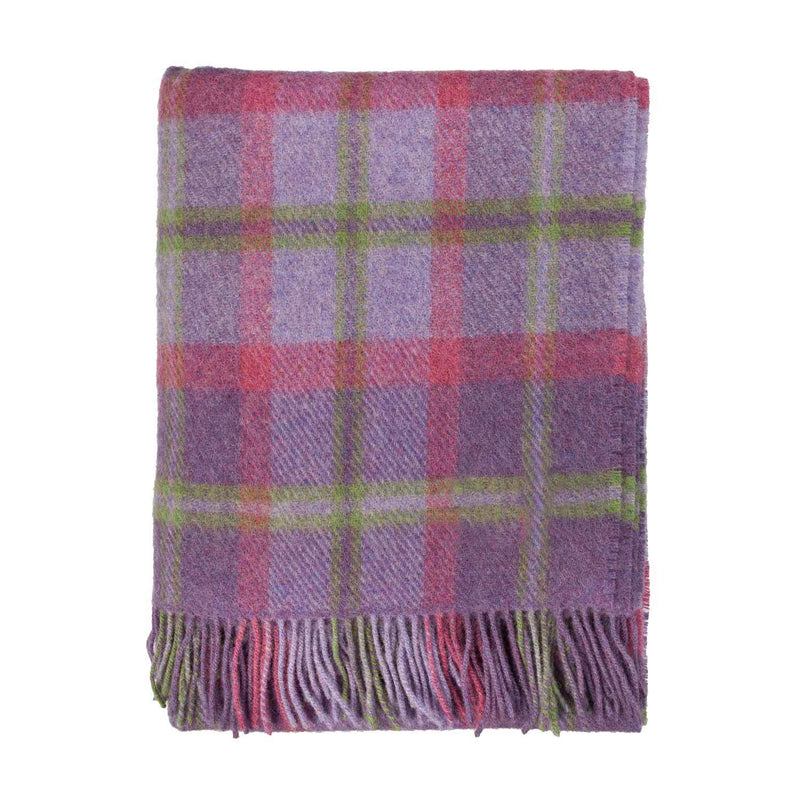 100% pure new wool medium weight check throw in bright and fresh tones of spring top-quality, warm and cosy 