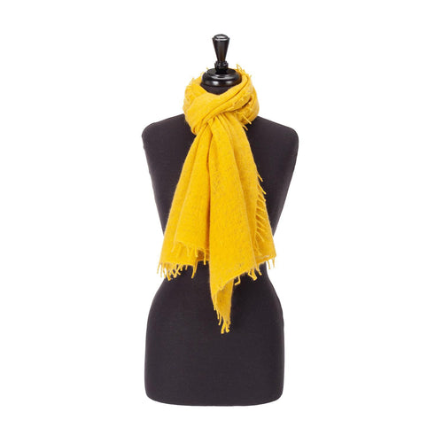 100% soft knitted cashmere stole in mustard yellow with short scallop fringe unique design lightweight & warm top-quality