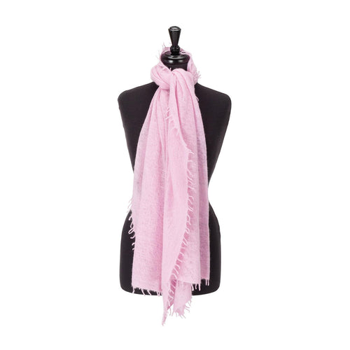 100% soft knitted cashmere stole in pale pink with short scallop fringe unique design lightweight & warm top-quality