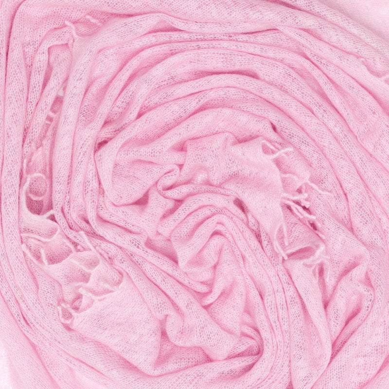 100% soft knitted cashmere stole in pale pink with short scallop fringe unique design lightweight & warm top-quality