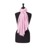 100% soft knitted cashmere stole in pale pink with short scallop fringe unique design lightweight & warm top-quality