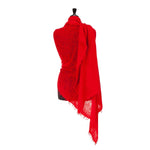 100% soft knitted cashmere shawl in vibrant red with a short scallop fringe unique design lightweight & warm top-quality 
