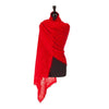 100% soft knitted cashmere shawl, vibrant red with a short scallop fringe lightweight & warm top-quality By The Wool Company 