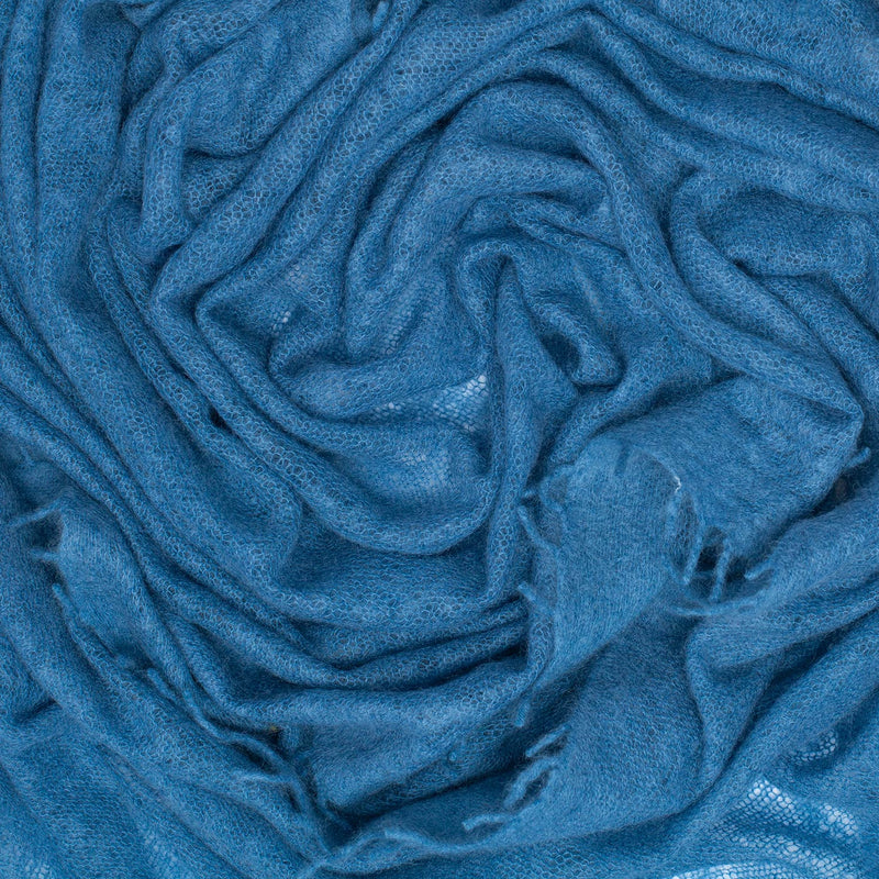 100% soft knitted cashmere shawl in teal blue with a short scallop fringe unique design lightweight & warm top-quality 