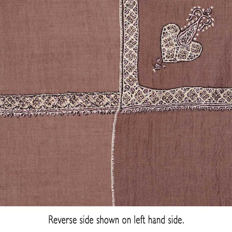 Hand-crafted cashmere & silk pashmina embroidered with white thread on a chocolate background finest quality special shawl