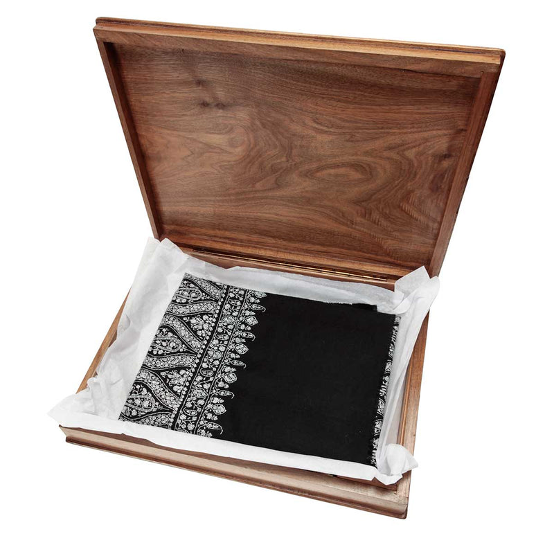 Hand-crafted cashmere & silk pashmina embroidered with white thread on a chocolate background finest quality special shawl