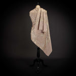 Hand-crafted 100% cashmere pashmina heavily embroidered with gold thread on a beige background finest-quality exquisite shawl