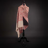 Hand-crafted 100% cashmere pashmina embroidered red & orange thread on neutral background finest-quality By The Wool Company
