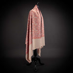 Hand-crafted 100% cashmere pashmina embroidered with red & orange thread on a neutral background finest-quality special shawl