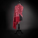 Hand-crafted 100% cashmere pashmina embroidered with white & orange thread on red fabric finest-quality By The Wool Company