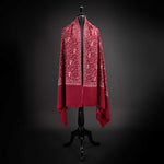 Hand-crafted 100% cashmere pashmina embroidered with white & orange thread on a red background finest-quality exquisite shawl