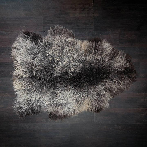  XL sheepskin encompassing every shade of grey & cream. luxurious fleece, short, curly, and very soft. From The Wool Company