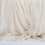 Hand-crafted 100% embroidered cashmere pashmina  natural creamy white with gold thread finest-quality super-soft shawl