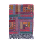 Super-soft Merino lambswool stunning unique Italian design multi coloured pattern red mauve blue orange & green luxury throw 